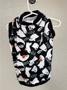 Black Ghost Print Halloween Pet Shirt Medium
